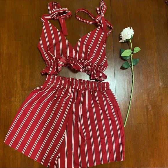 COPY - SHEIN red striped shorts set size M, NWOT 🤎 - Picture 4 of 15